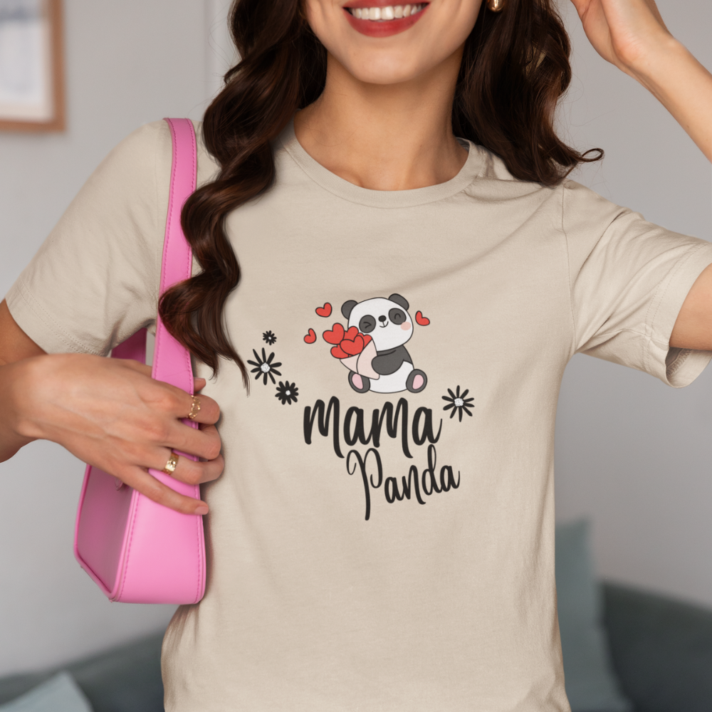 Mama Panda T-Shirt – Cute Mother’s Day Tee with Hearts & Flowers | Kawaii Panda Mom Shirt