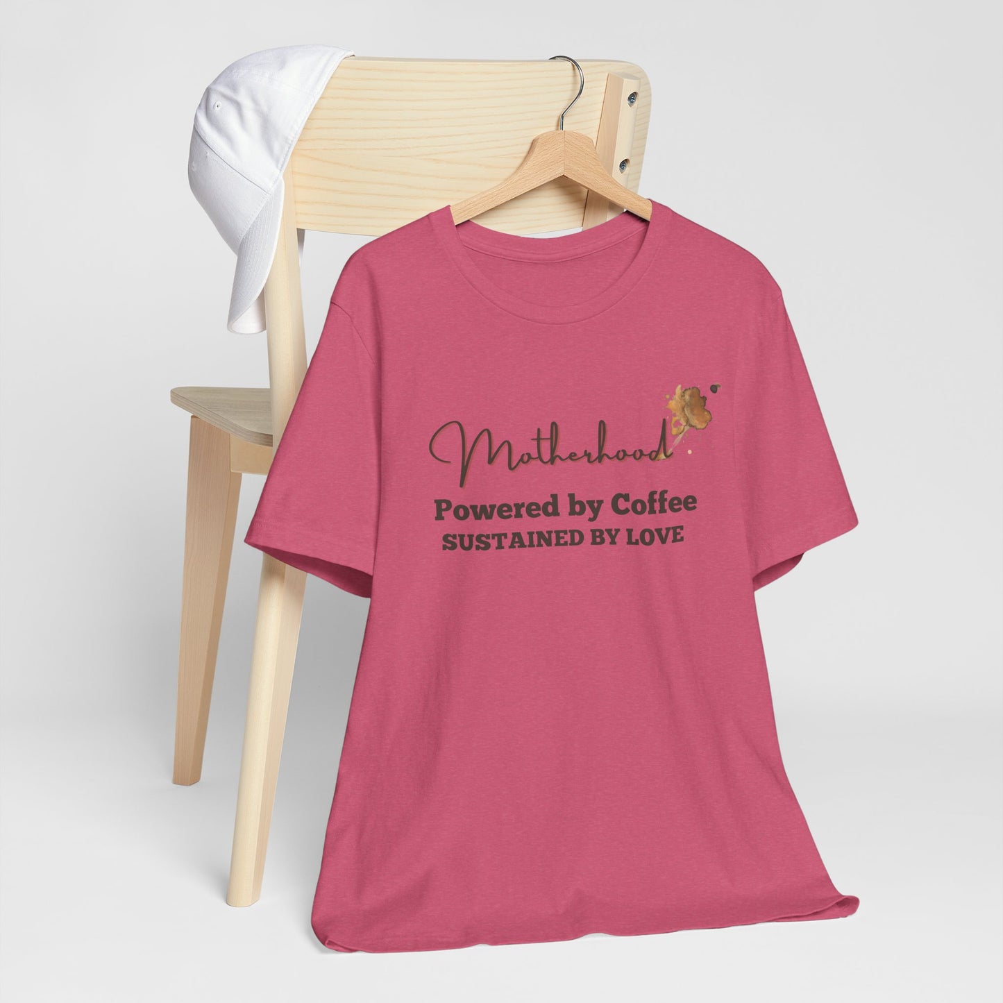 Motherhood T-Shirt – Powered by Coffee, Sustained by Love | Funny Mom Life Tee